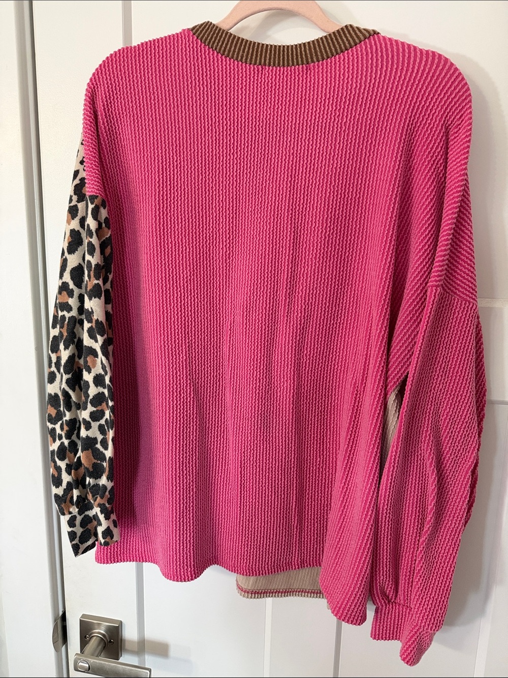 Lovely Melody Pink, Cream & Brown Leopard Block Knit Top - Picture 5 of 7